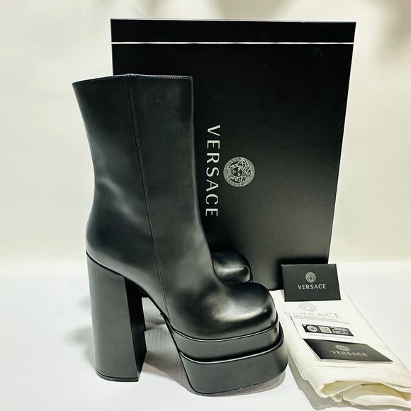Versace Runway Aevitas Platform Black Leather Ankle Bootie 37.5/ 7.5 NIB $1,725 - Picture 8 of 16